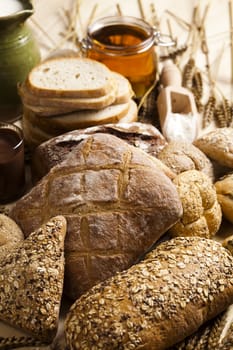 Still-life assortment of baked bread.