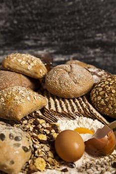 Still-life assortment of baked bread.