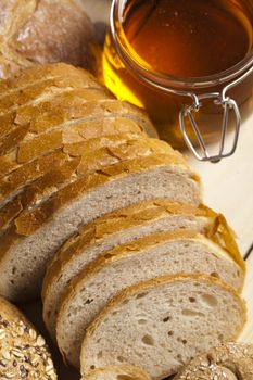 Still-life assortment of baked bread.