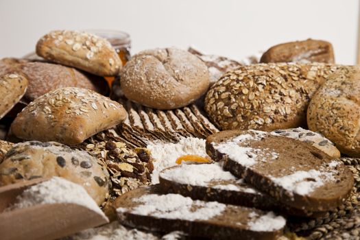 Still-life assortment of baked bread.