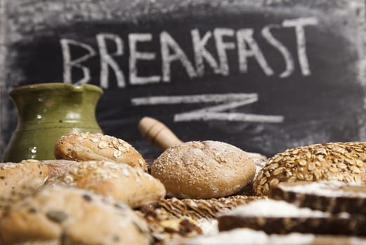 Still-life assortment of baked bread.