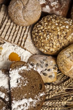 Still-life assortment of baked bread.