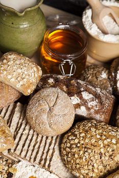 Still-life assortment of baked bread.