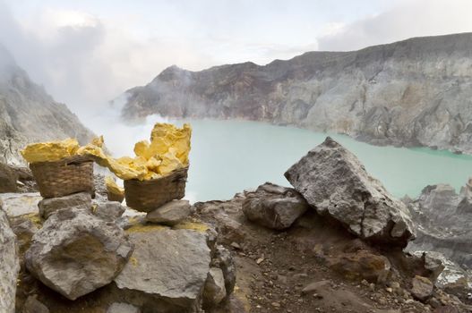 Sulfur from Ijen Crater in West Java Indonesia