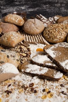 Still-life assortment of baked bread.