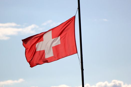 Swiss flag moving in the wind