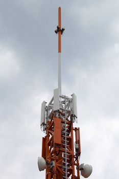 Cellular antenna. Top of a telecommunications antenna tower.