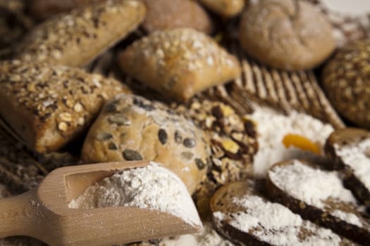 Still-life assortment of baked bread.