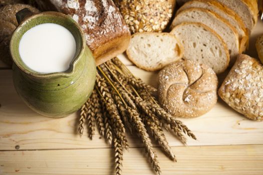 Still-life assortment of baked bread.