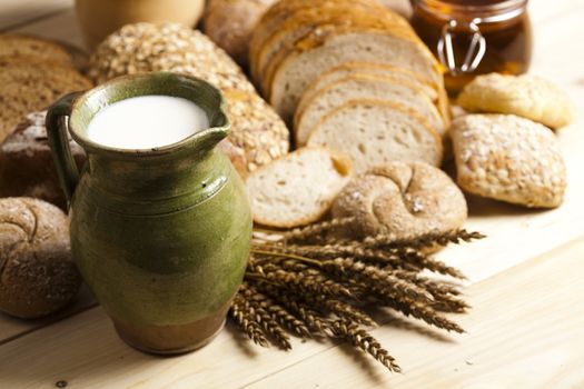 Still-life assortment of baked bread.