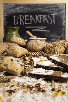 Still-life assortment of baked bread.