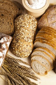 Still-life assortment of baked bread.