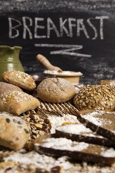 Still-life assortment of baked bread.