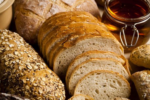 Still-life assortment of baked bread.