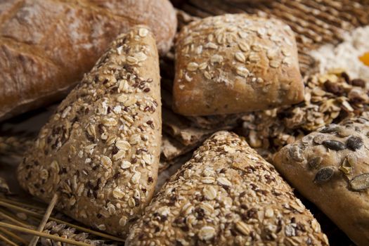 Still-life assortment of baked bread.