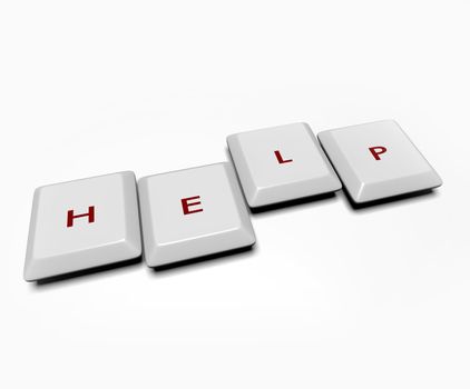 Computer keyboard keys spell out the word Help