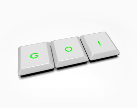 Computer keyboard keys spell out the word Go