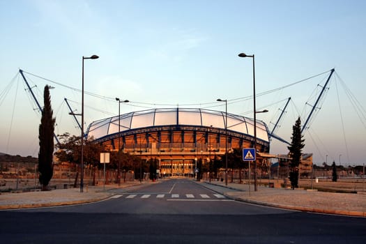 Side profile view of the international soccer stadium of the Algarve region, located on Portugal.