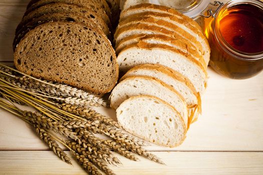 Still-life assortment of baked bread.
