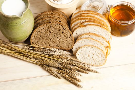 Still-life assortment of baked bread.
