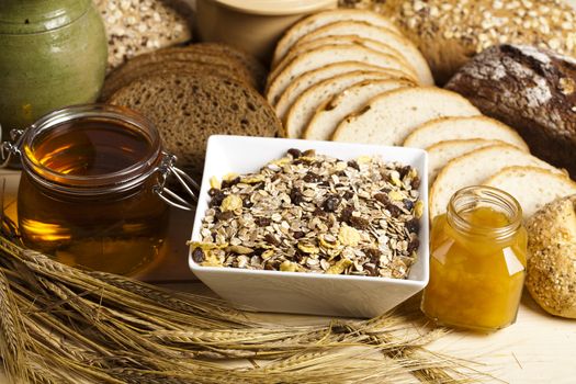 Still-life assortment of baked bread.