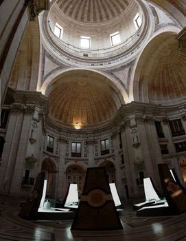 View of the inside ceiling of the National Pantheon landmark located in Lisbon, Portugal.