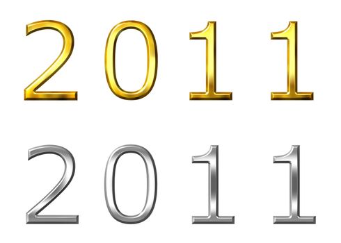 Year 2011 3d golden and silver isolated in white