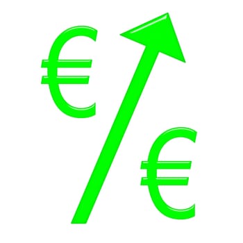 Raising Euro currency concept isolated in white