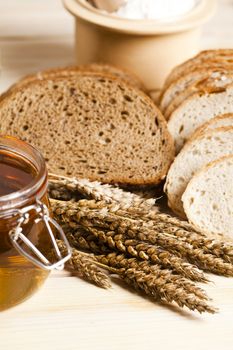 Still-life assortment of baked bread.