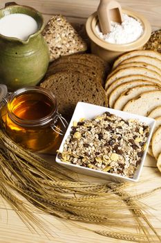 Still-life assortment of baked bread.