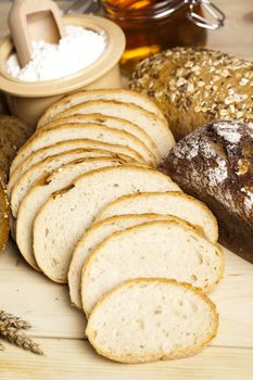 Still-life assortment of baked bread.