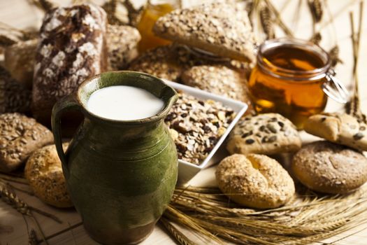 Still-life assortment of baked bread.