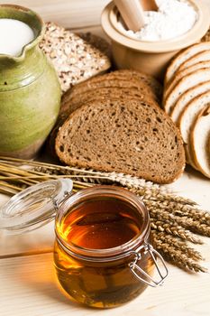 Still-life assortment of baked bread.