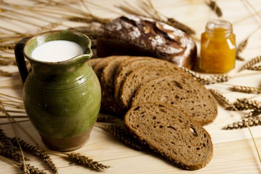 Still-life assortment of baked bread.