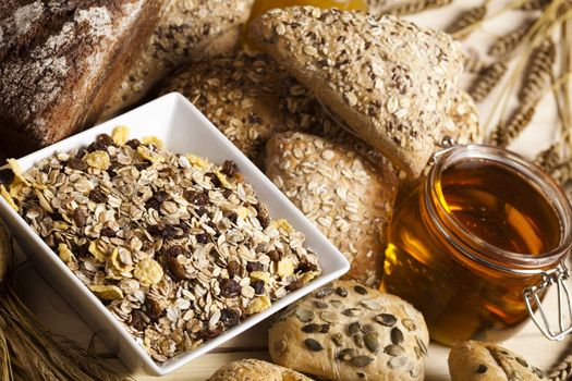 Still-life assortment of baked bread.