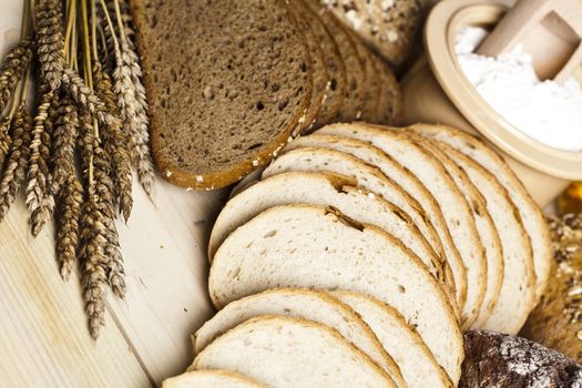Still-life assortment of baked bread.
