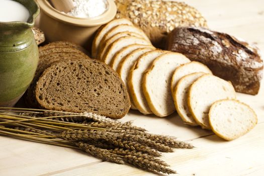 Still-life assortment of baked bread.