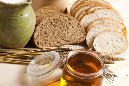 Still-life assortment of baked bread.