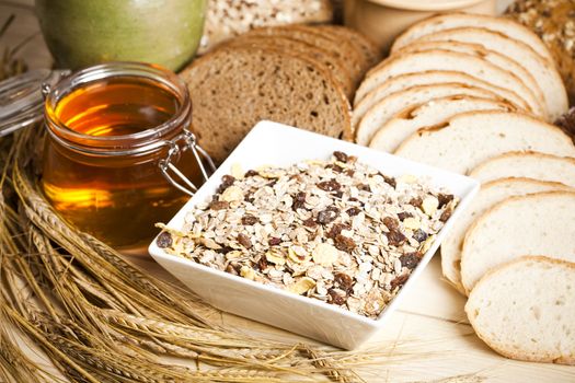 Still-life assortment of baked bread.