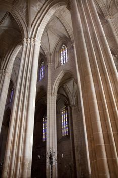 Detail view of the Batalha Monastery located on Batalha, Portugal.