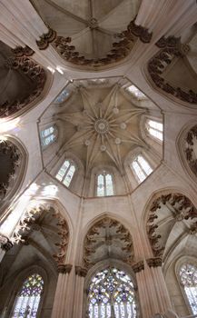 Detail view of the Batalha Monastery located on Batalha, Portugal.