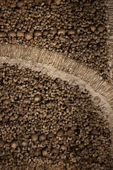 View of the interior of the Chapel of Bones, located on Evora, Portugal.
