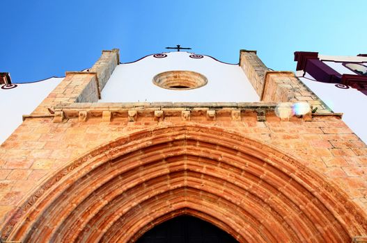 Low perspective angle of the gothic church located at Silves, Portugal.