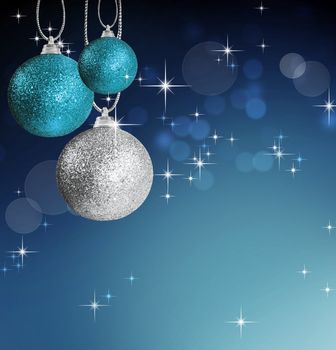 Colorful blue christmas baubles balls with colorful background