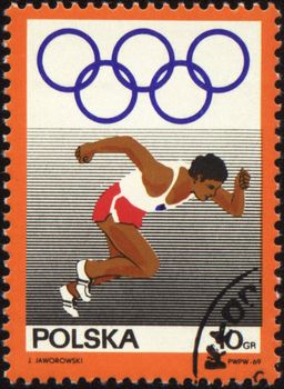 POLAND - CIRCA 1969: A post stamp printed in Poland shows runner, series, circa 1969