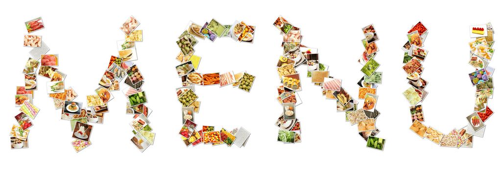 Food Menu Collage in Letters of Alphabet