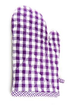 one oven glove in purple and white