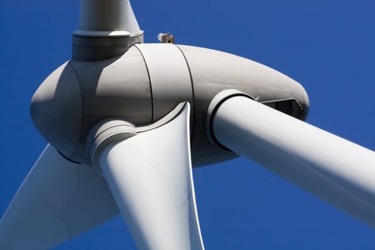 Close up view of the turbine of an eolic energy generator windmill.