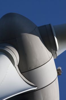 Close up view of the turbine of an eolic energy generator windmill.