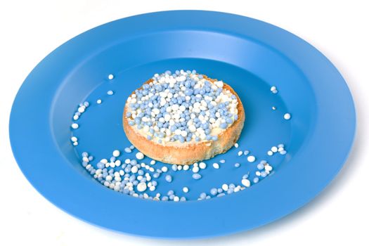 a rusk with blue and white mice, a dutch tradition